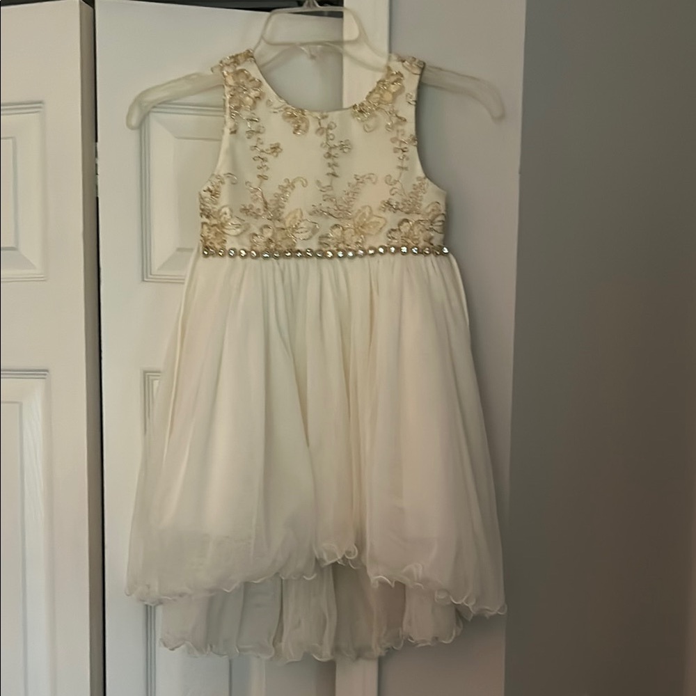 Elegant Cream and Gold Kids Dress